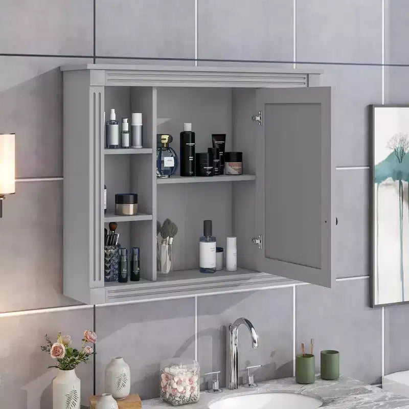 Pensile da Bagno con Specchio e 6 Ripiani Aperti - Contenitore per Medicinali