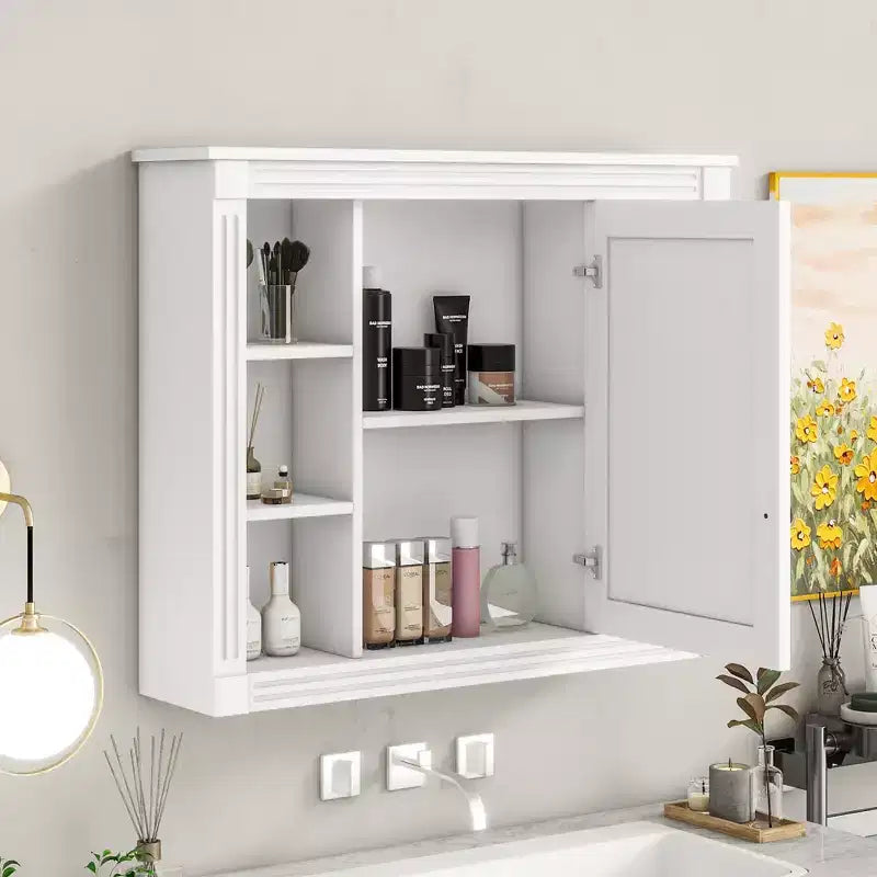 Pensile da Bagno con Specchio e 6 Ripiani Aperti - Contenitore per Medicinali