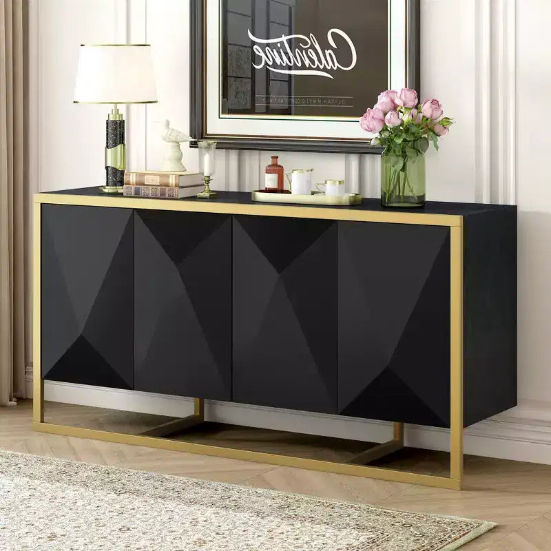Clihome Mahogany Veneer Modern Sideboard with Unique Metal Legs,Versatile Storage Cabinets