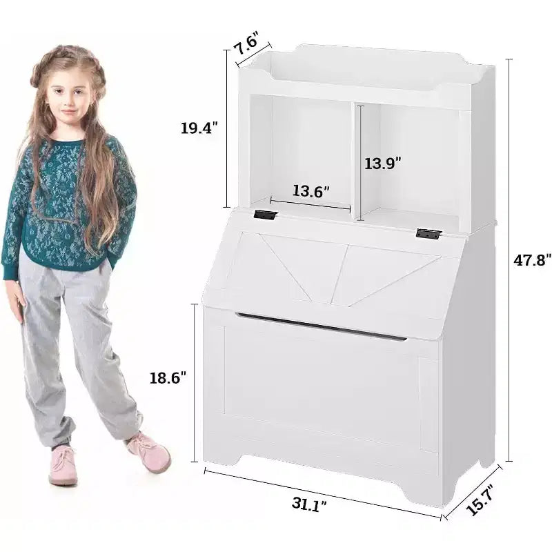 Libreria per bambini in legno a 3 ripiani e organizer per giocattoli con coperchio a ribalta