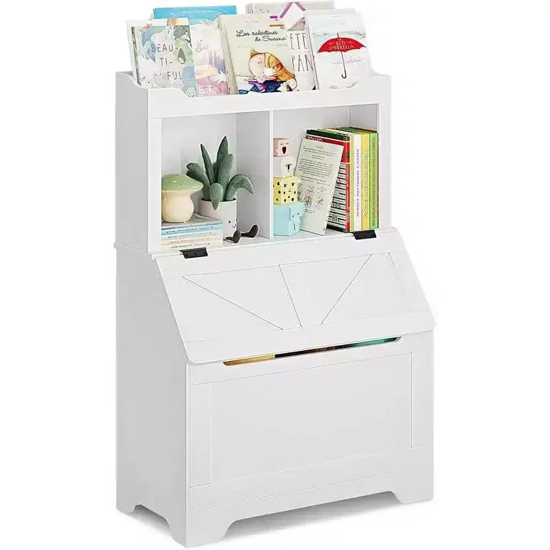 Libreria per bambini in legno a 3 ripiani e organizer per giocattoli con coperchio a ribalta