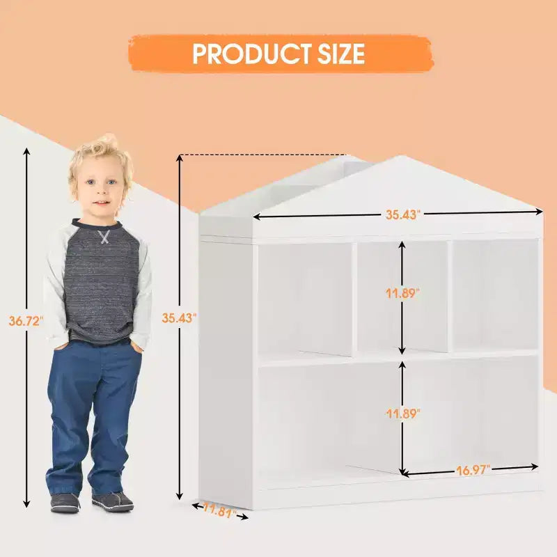 Libreria per bambini in legno a 3 ripiani e organizer per giocattoli con coperchio a ribalta