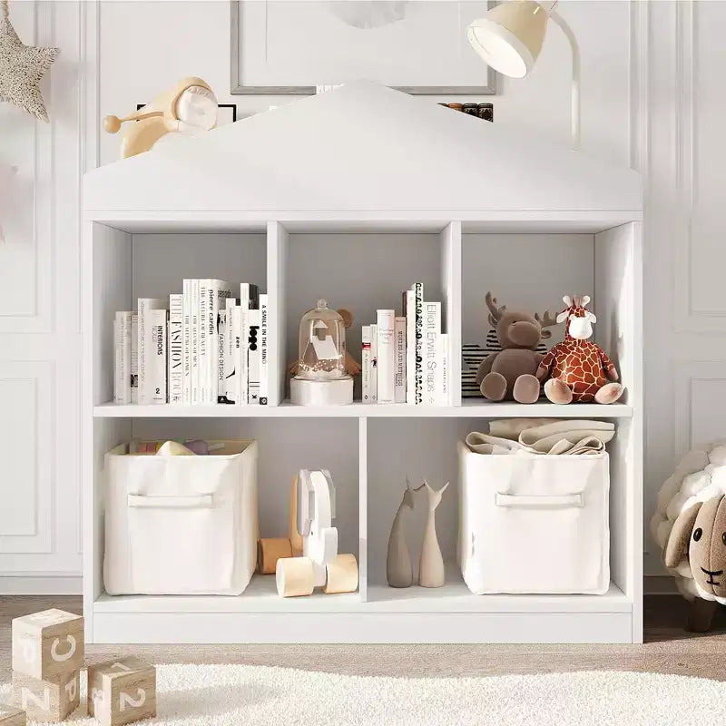 Libreria per bambini in legno a 3 ripiani e organizer per giocattoli con coperchio a ribalta