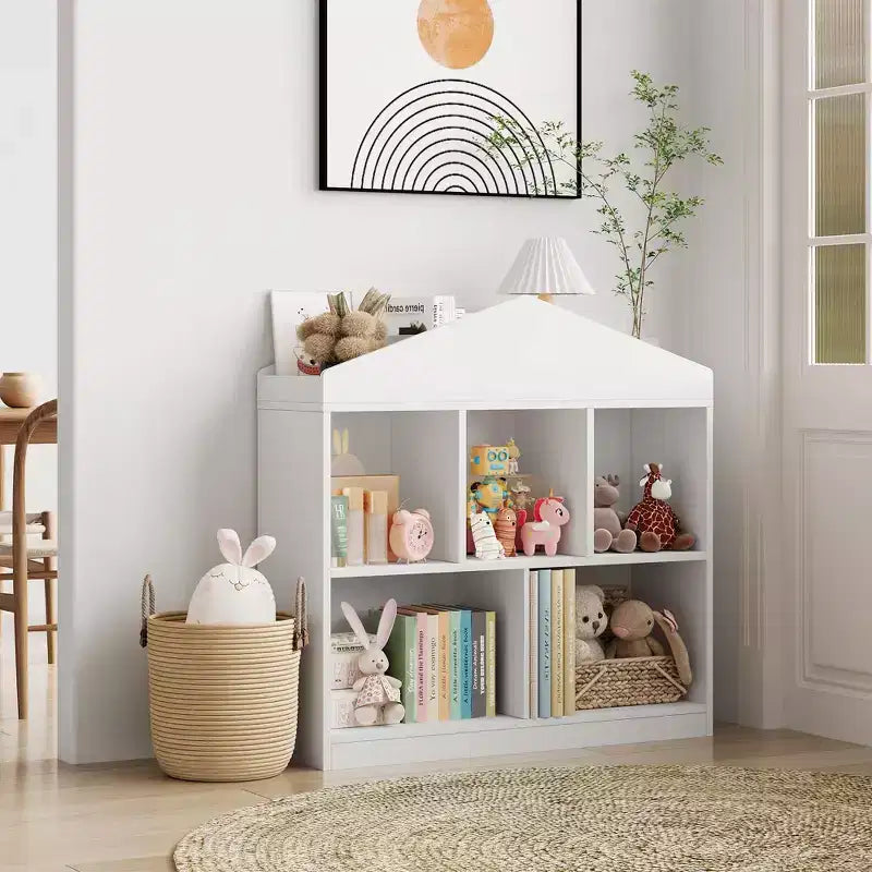 Libreria per bambini in legno a 3 ripiani e organizer per giocattoli con coperchio a ribalta