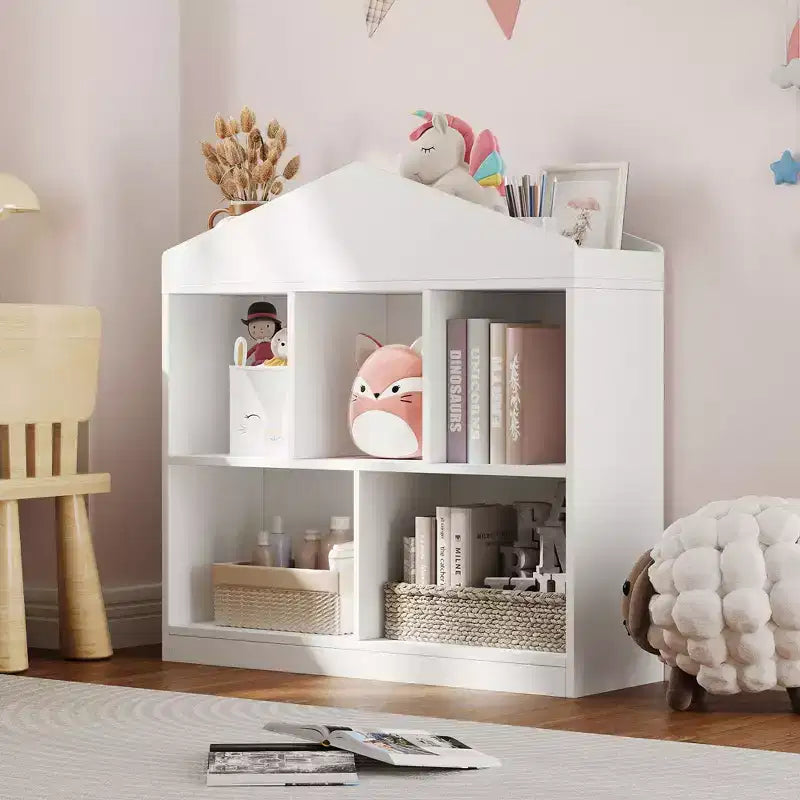 Libreria per bambini in legno a 3 ripiani e organizer per giocattoli con coperchio a ribalta