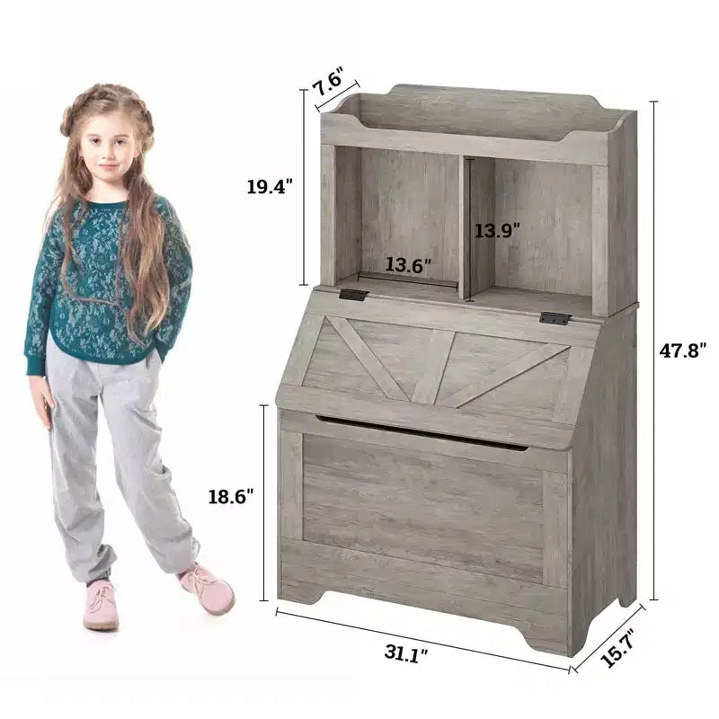 Libreria per bambini in legno a 3 ripiani e organizer per giocattoli con coperchio a ribalta