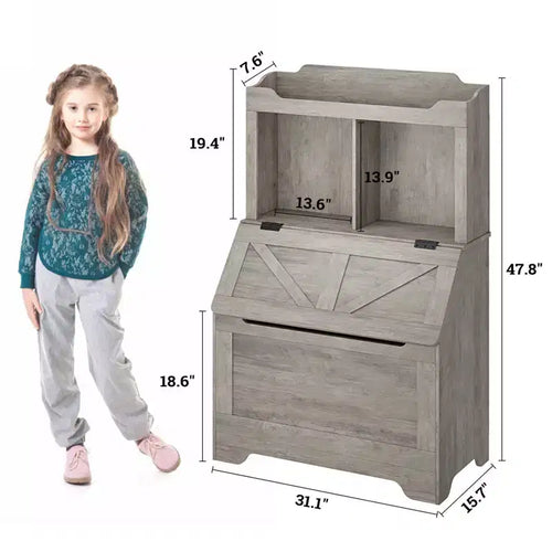 Libreria per bambini in legno a 3 ripiani e organizer per giocattoli con coperchio a ribalta