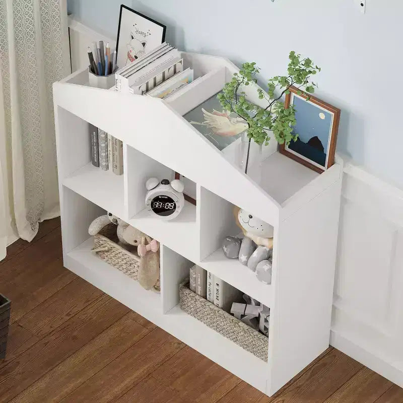 Libreria per bambini in legno a 3 ripiani e organizer per giocattoli con coperchio a ribalta