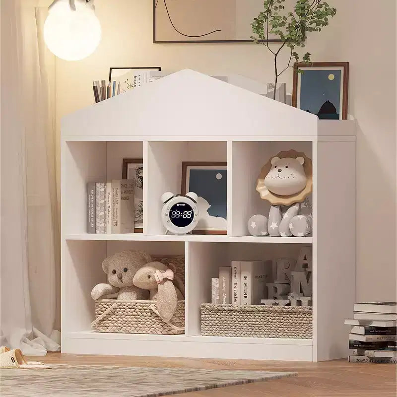 Libreria per bambini in legno a 3 ripiani e organizer per giocattoli con coperchio a ribalta