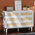 VINGLI White Dresser 6 Drawer, 47.2 W Rattan Boho Dresser