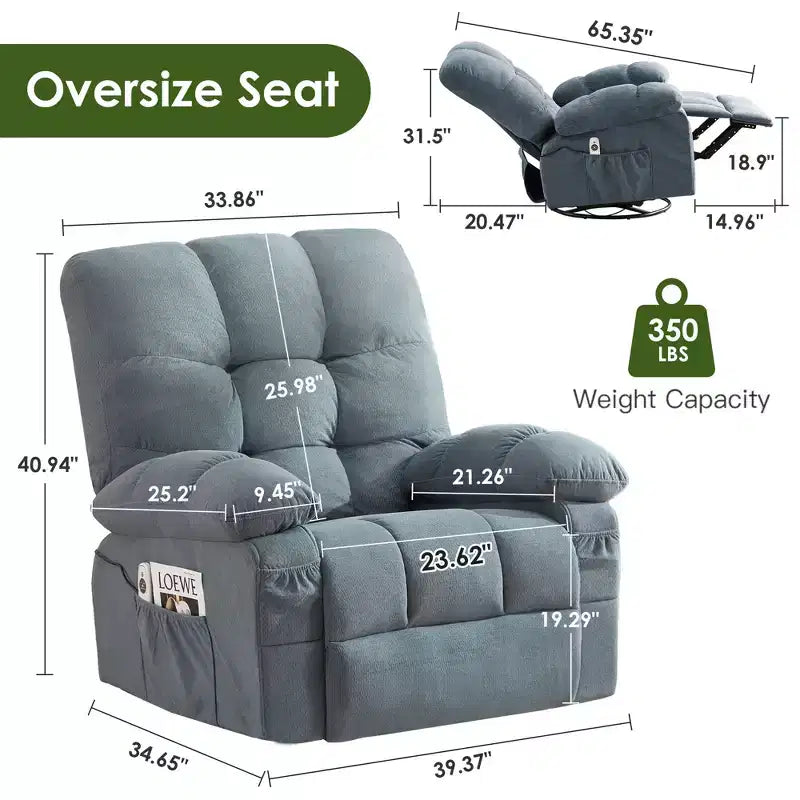Poltrona Reclinabile Rocker Oversize con Massaggio Vibrante e Calore Lombare - Capacità 158 kg
