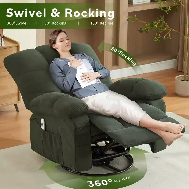 Poltrona Reclinabile Rocker Oversize con Massaggio Vibrante e Calore Lombare - Capacità 158 kg