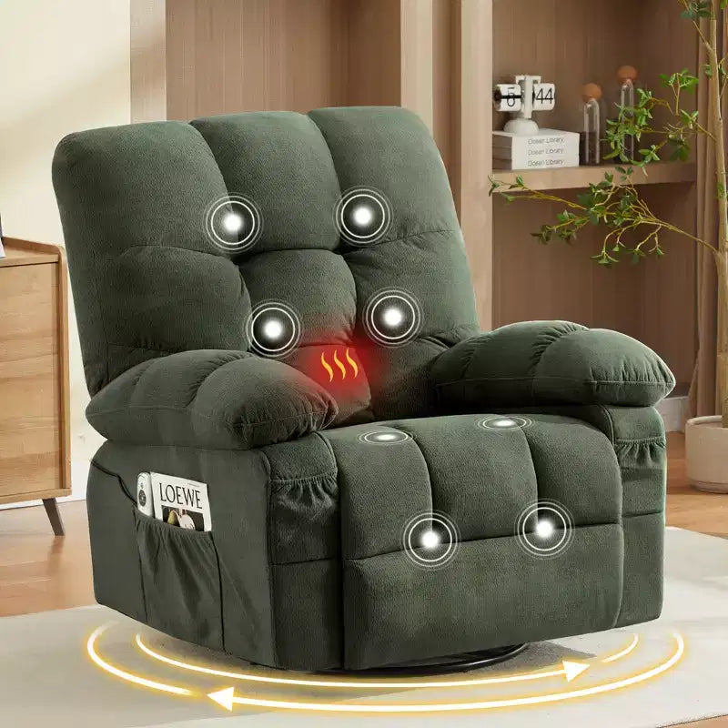 Poltrona Reclinabile Rocker Oversize con Massaggio Vibrante e Calore Lombare - Capacità 158 kg