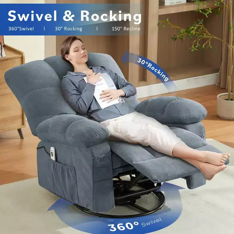 Poltrona Reclinabile Rocker Oversize con Massaggio Vibrante e Calore Lombare - Capacità 158 kg