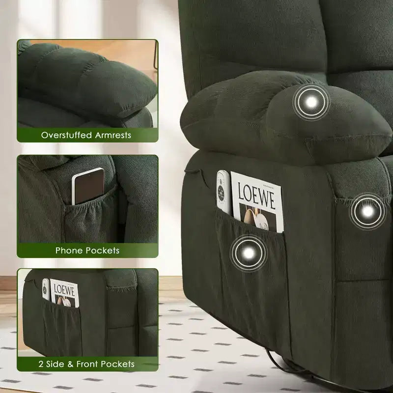 Poltrona Reclinabile Rocker Oversize con Massaggio Vibrante e Calore Lombare - Capacità 158 kg