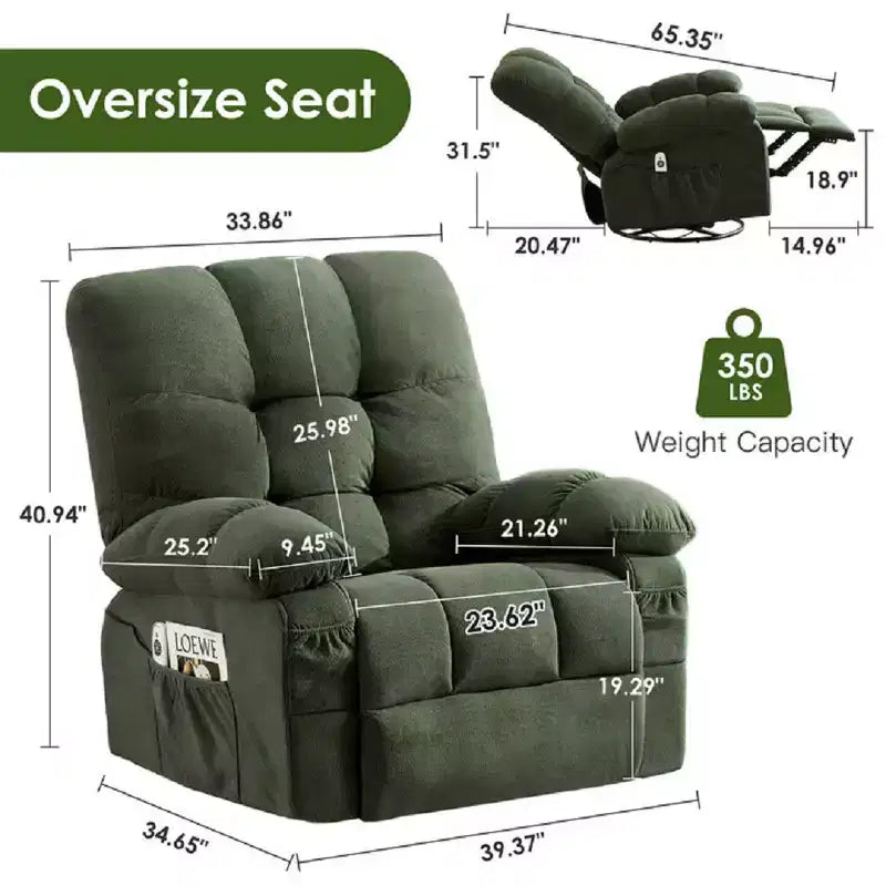 Poltrona Reclinabile Rocker Oversize con Massaggio Vibrante e Calore Lombare - Capacità 158 kg