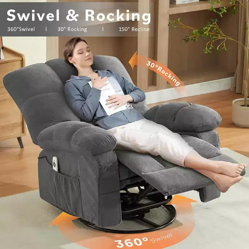 Poltrona Reclinabile Rocker Oversize con Massaggio Vibrante e Calore Lombare - Capacità 158 kg
