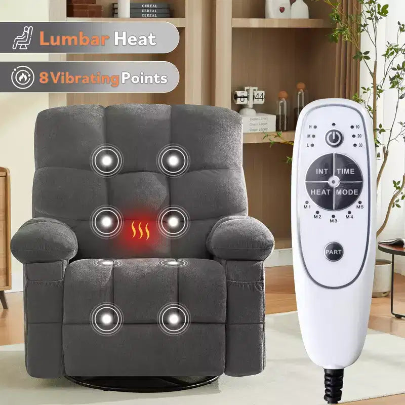 Poltrona Reclinabile Rocker Oversize con Massaggio Vibrante e Calore Lombare - Capacità 158 kg