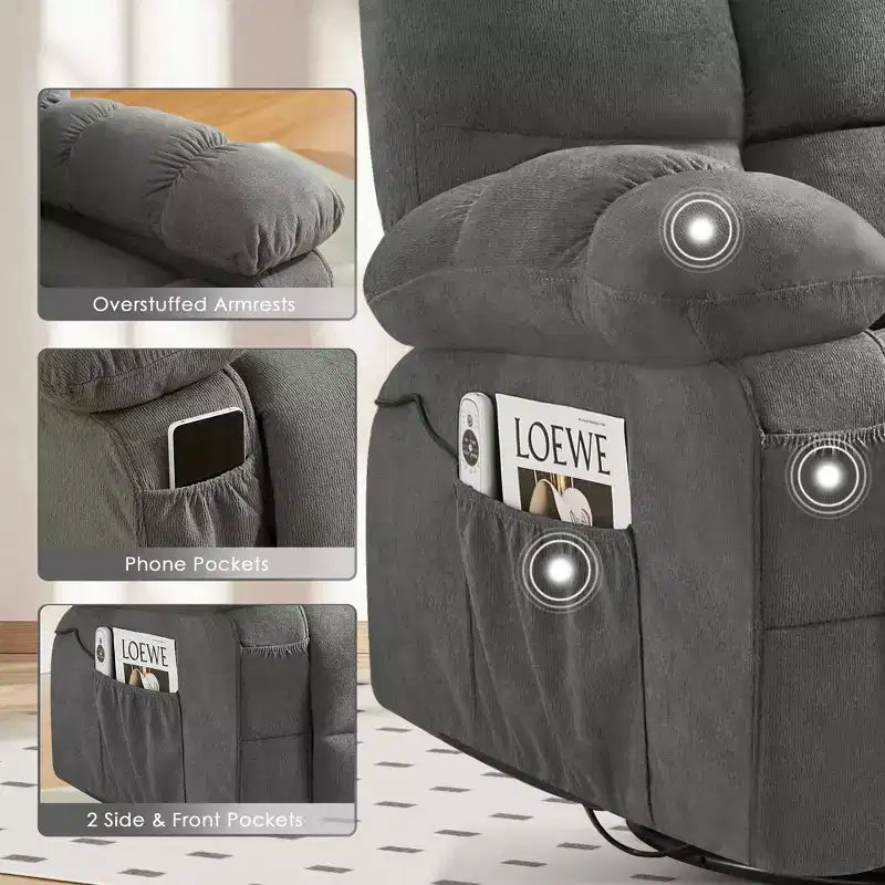 Poltrona Reclinabile Rocker Oversize con Massaggio Vibrante e Calore Lombare - Capacità 158 kg