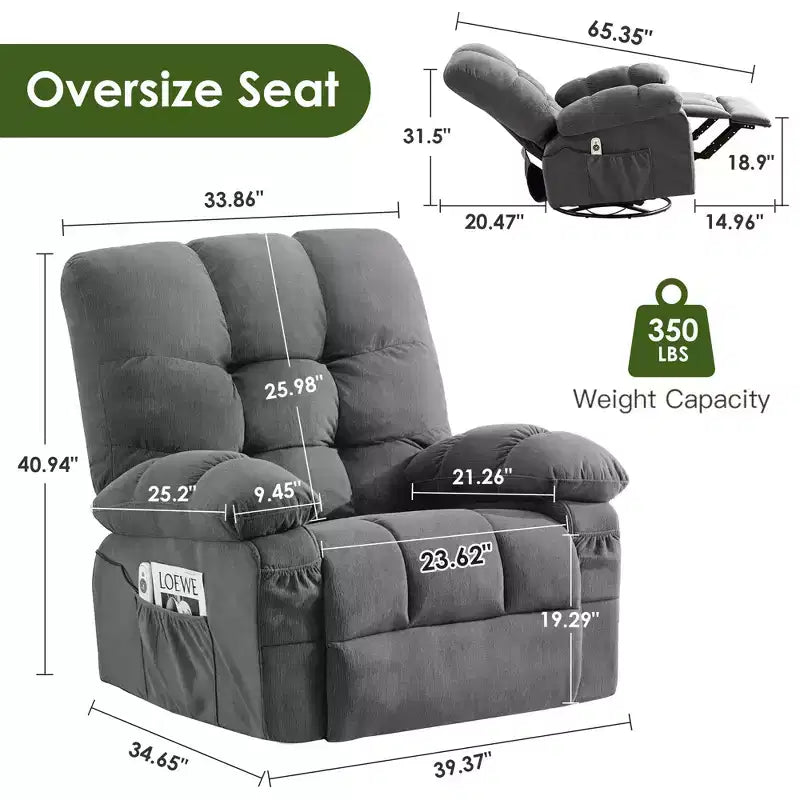 Poltrona Reclinabile Rocker Oversize con Massaggio Vibrante e Calore Lombare - Capacità 158 kg