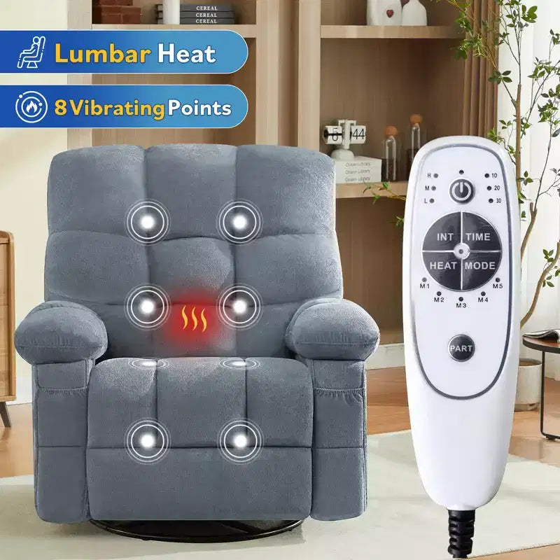 Poltrona Reclinabile Rocker Oversize con Massaggio Vibrante e Calore Lombare - Capacità 158 kg