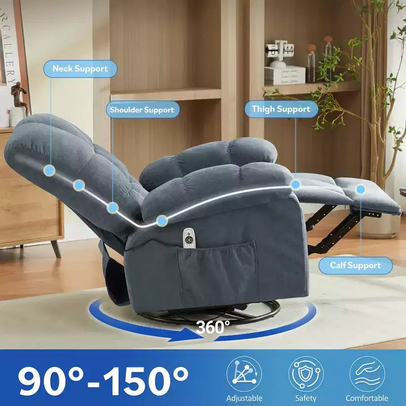 Poltrona Reclinabile Rocker Oversize con Massaggio Vibrante e Calore Lombare - Capacità 158 kg