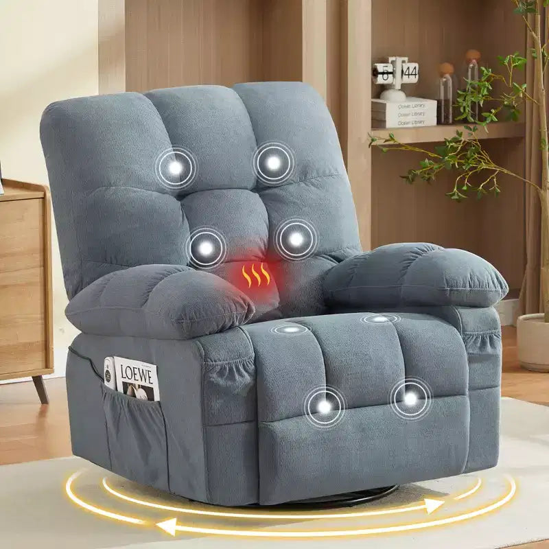 Poltrona Reclinabile Rocker Oversize con Massaggio Vibrante e Calore Lombare - Capacità 158 kg