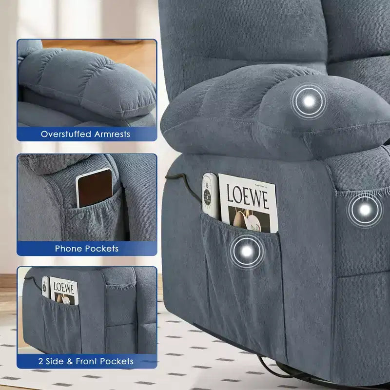 Poltrona Reclinabile Rocker Oversize con Massaggio Vibrante e Calore Lombare - Capacità 158 kg