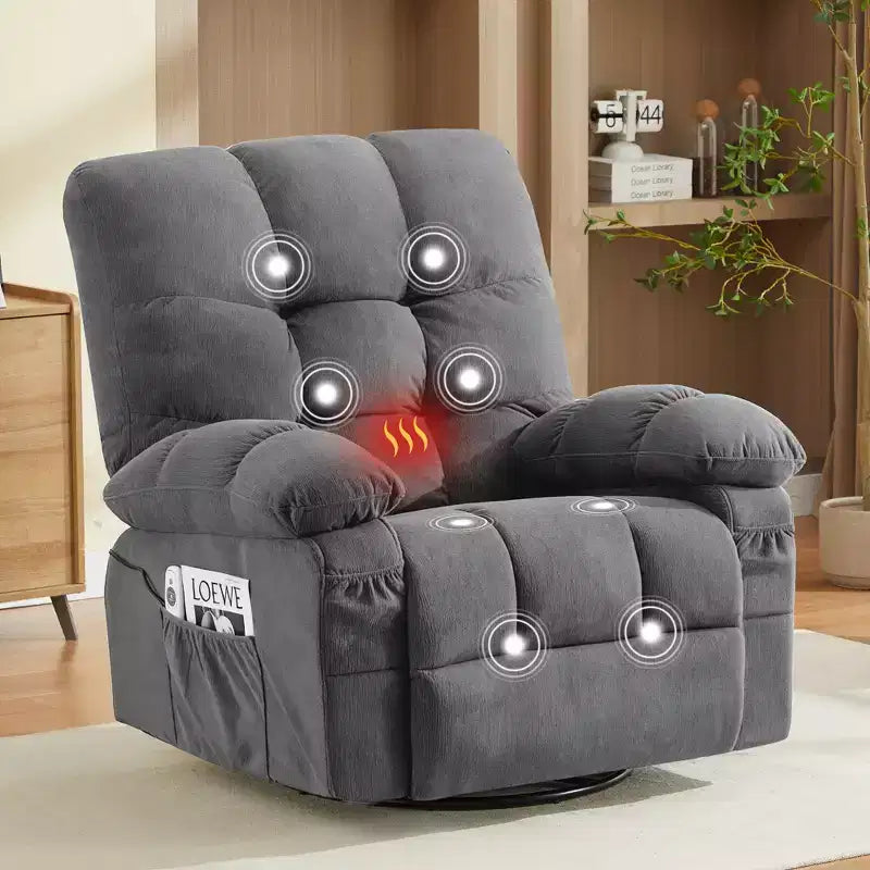 Poltrona Reclinabile Rocker Oversize con Massaggio Vibrante e Calore Lombare - Capacità 158 kg