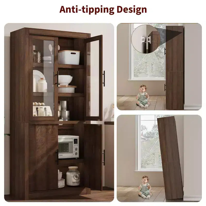 Dispensa da cucina a colonna alta 180 cm con 4 ante e ripiani regolabili