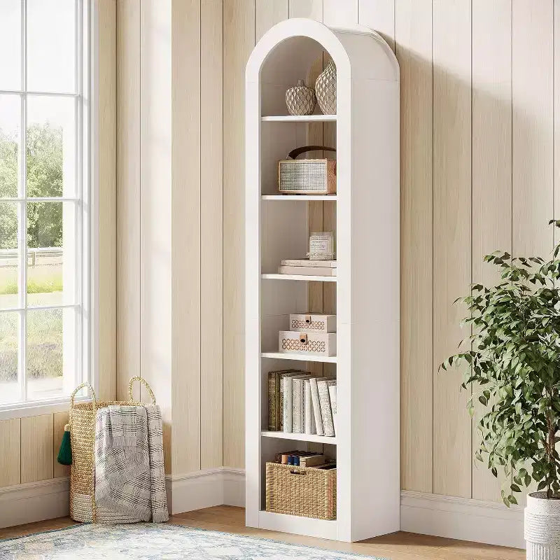 Libreria stretta ad arco a 6 ripiani alta 190 cm - Scaffale angolare a pavimento