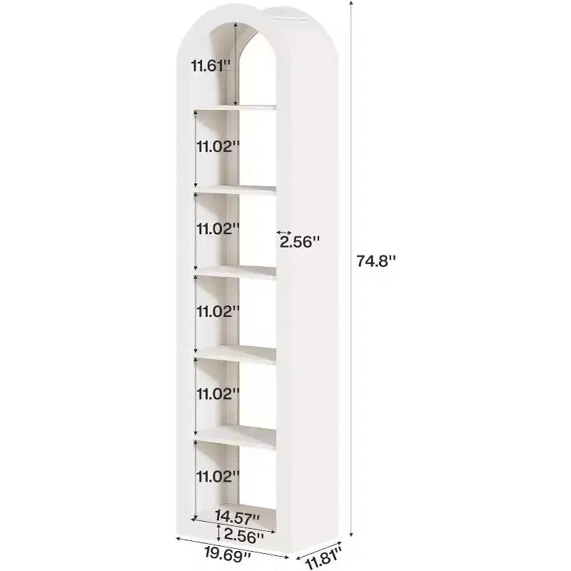 Libreria stretta ad arco a 6 ripiani alta 190 cm - Scaffale angolare a pavimento