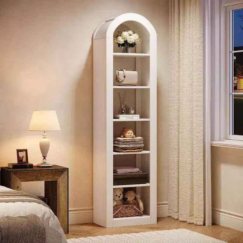 Libreria stretta ad arco a 6 ripiani alta 190 cm - Scaffale angolare a pavimento