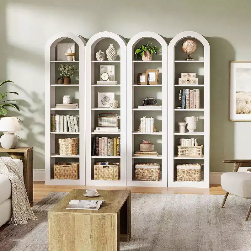 Libreria stretta ad arco a 6 ripiani alta 190 cm - Scaffale angolare a pavimento