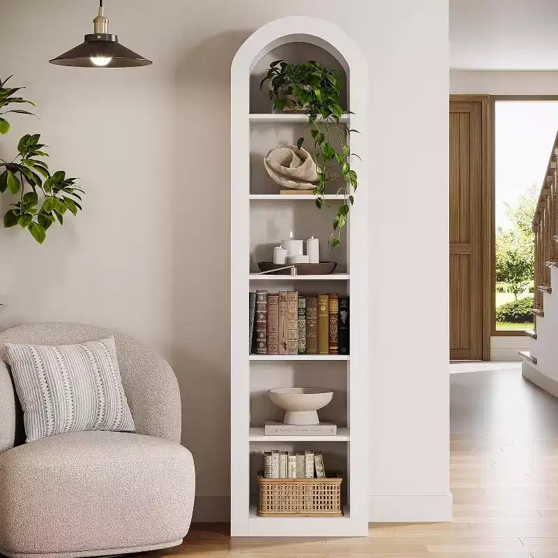 Libreria stretta ad arco a 6 ripiani alta 190 cm - Scaffale angolare a pavimento