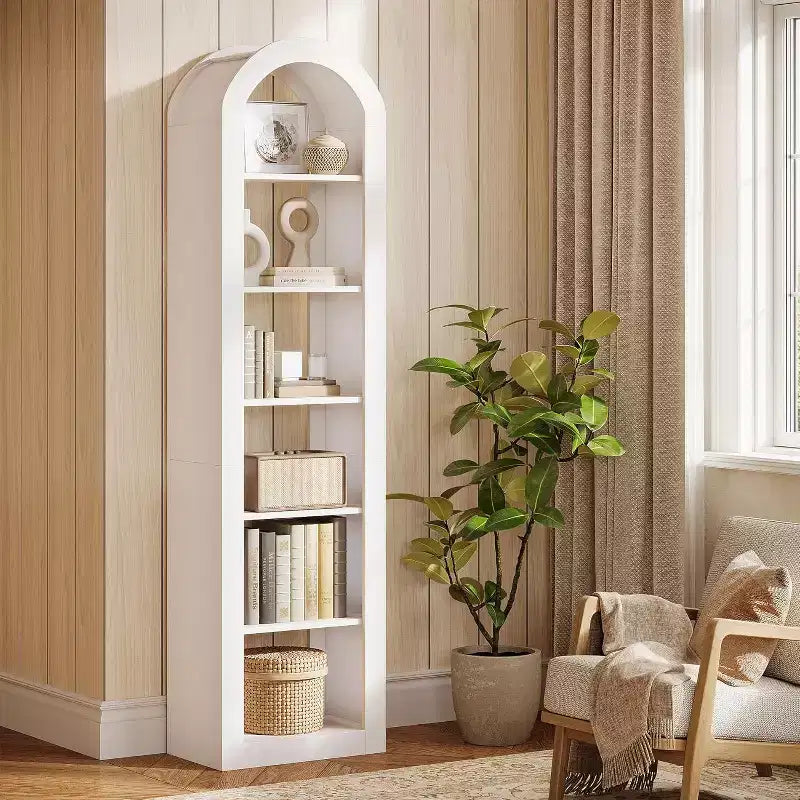 Libreria stretta ad arco a 6 ripiani alta 190 cm - Scaffale angolare a pavimento