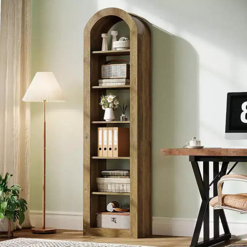 Libreria stretta ad arco a 6 ripiani alta 190 cm - Scaffale angolare a pavimento