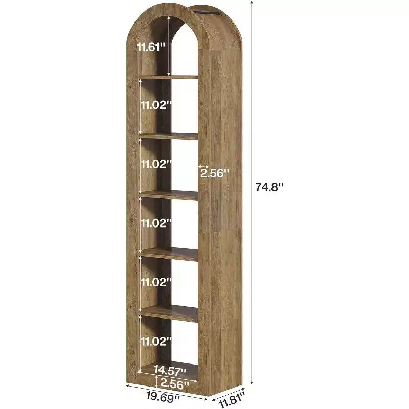 Libreria stretta ad arco a 6 ripiani alta 190 cm - Scaffale angolare a pavimento