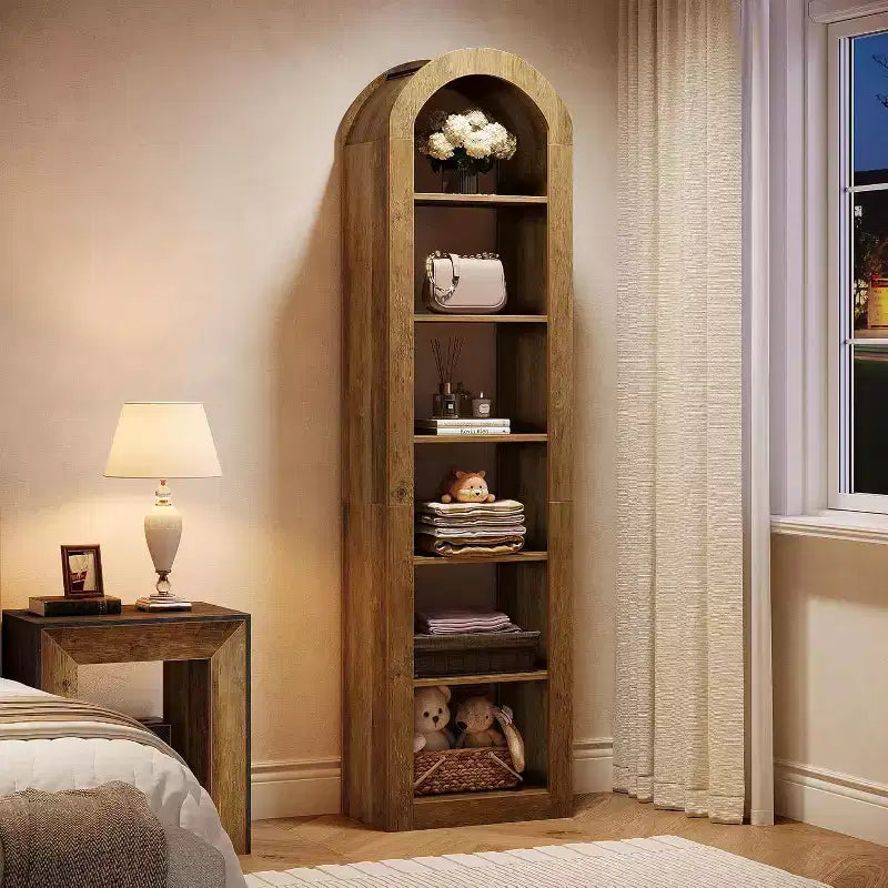 Libreria stretta ad arco a 6 ripiani alta 190 cm - Scaffale angolare a pavimento