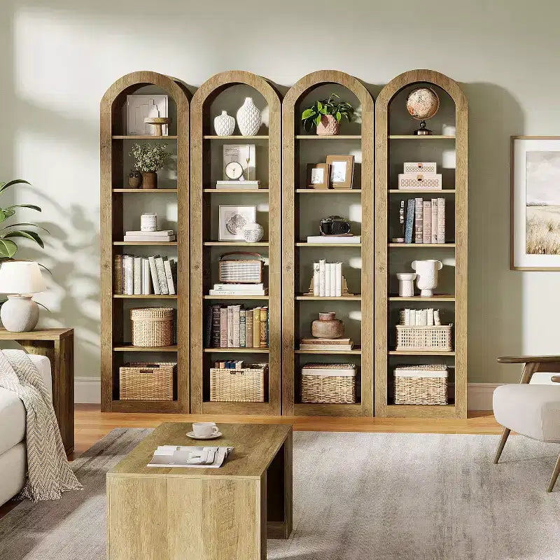 Libreria stretta ad arco a 6 ripiani alta 190 cm - Scaffale angolare a pavimento
