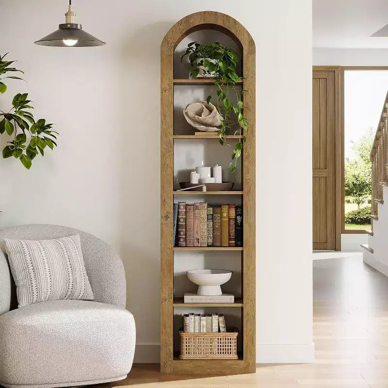 Libreria stretta ad arco a 6 ripiani alta 190 cm - Scaffale angolare a pavimento