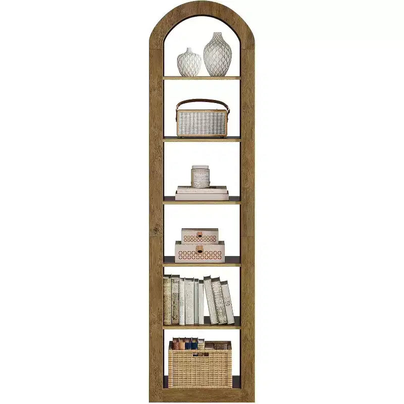 Libreria stretta ad arco a 6 ripiani alta 190 cm - Scaffale angolare a pavimento