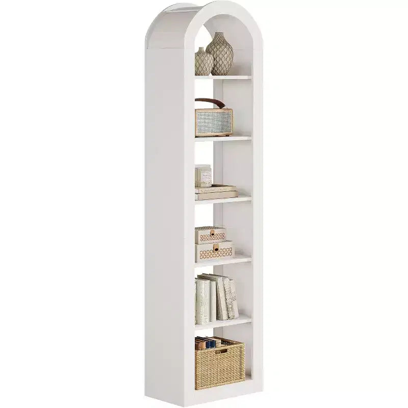 Libreria stretta ad arco a 6 ripiani alta 190 cm - Scaffale angolare a pavimento