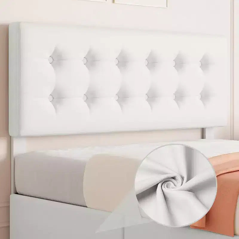 Struttura letto a piattaforma matrimoniale con testiera imbottita e 4 cassetti contenitore - Non è necessaria la rete a molle