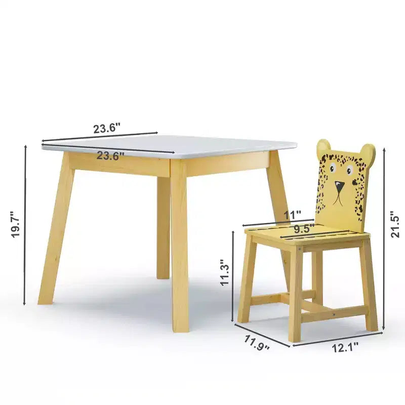 Set Tavolo e 4 Sedie in Legno per Bambini con Schienali a Forma di Animali dei Cartoni Animati