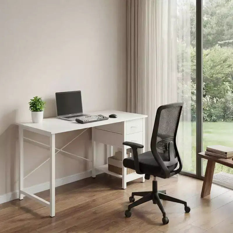 Scrivania per Computer da 122 x 51 cm con Cassetti a 2 Livelli e Gancio per Cuffie - Struttura in Metallo