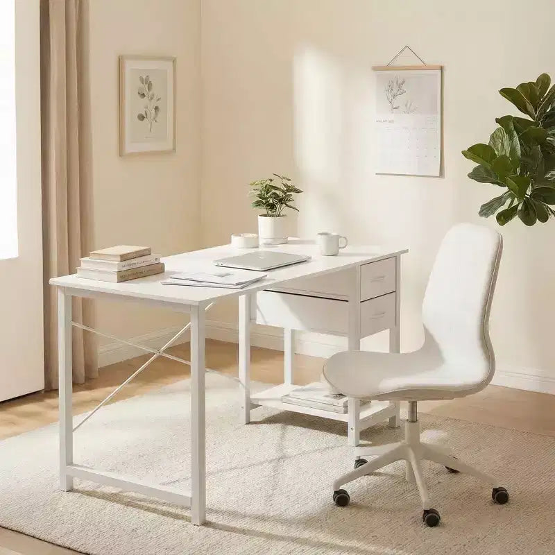 Scrivania per Computer da 122 x 51 cm con Cassetti a 2 Livelli e Gancio per Cuffie - Struttura in Metallo