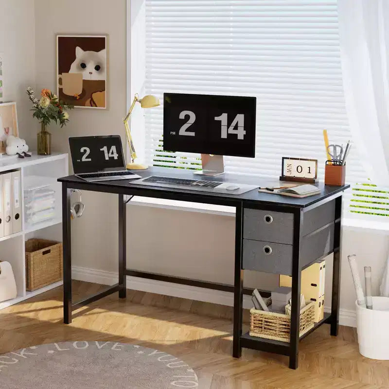 JIONJOY 48x20 Computer Desk with 2-Tier Drawers & Headphone Hook - Sturdy Particleboard & Metal Frame