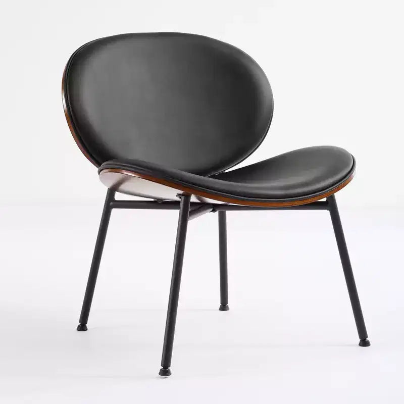 Sedia a conchiglia Mid-Century Modern con base a treppiede - Pelle nera e finitura noce