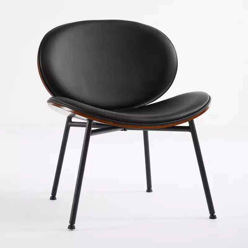 Sedia a conchiglia Mid-Century Modern con base a treppiede - Pelle nera e finitura noce
